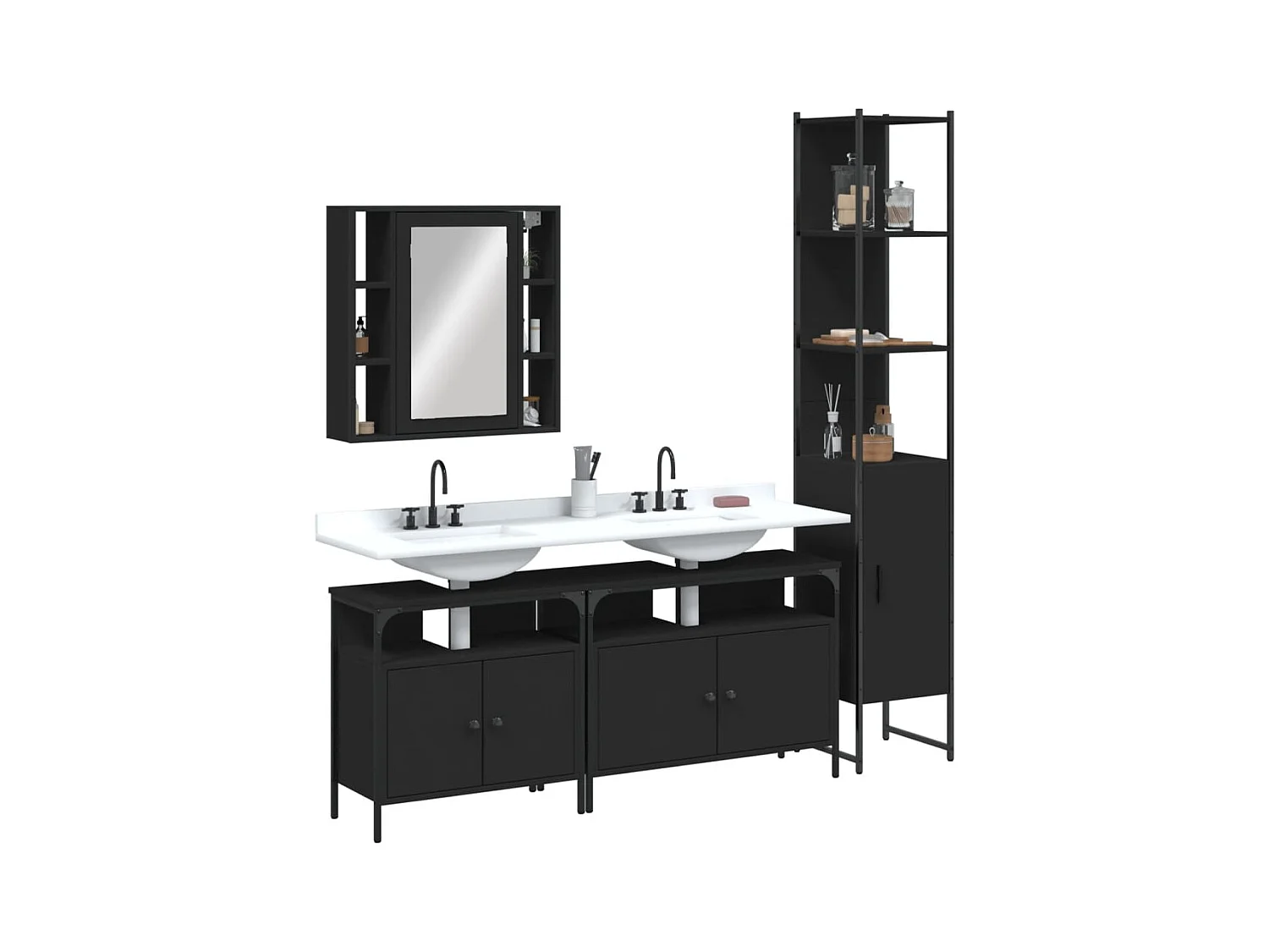 Ensemble d’armoires salle de bain 4 pcs noir bois d'ingénierie
