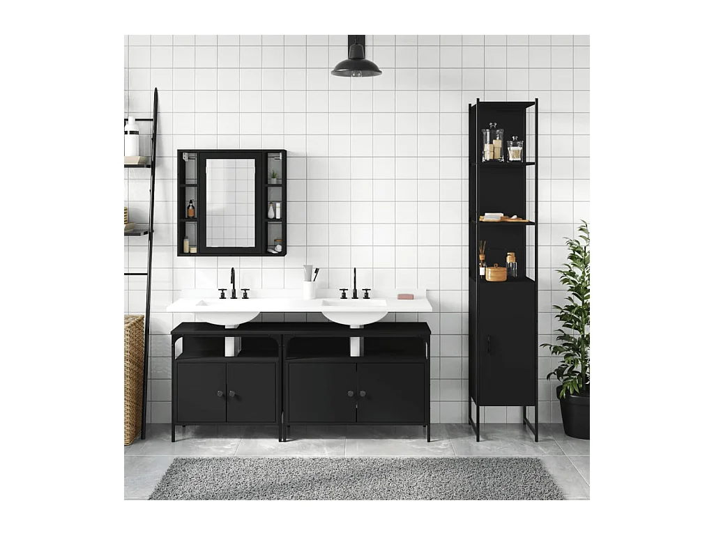 Ensemble d’armoires salle de bain 4 pcs noir bois d'ingénierie