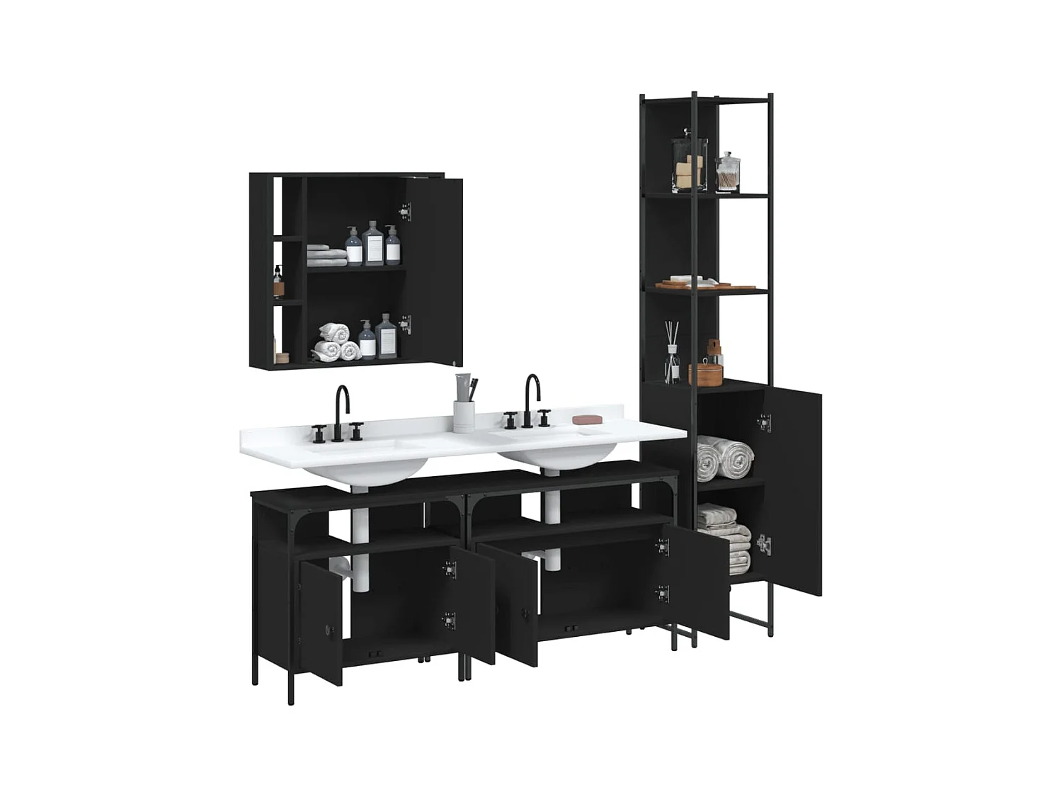 Ensemble d’armoires salle de bain 4 pcs noir bois d'ingénierie