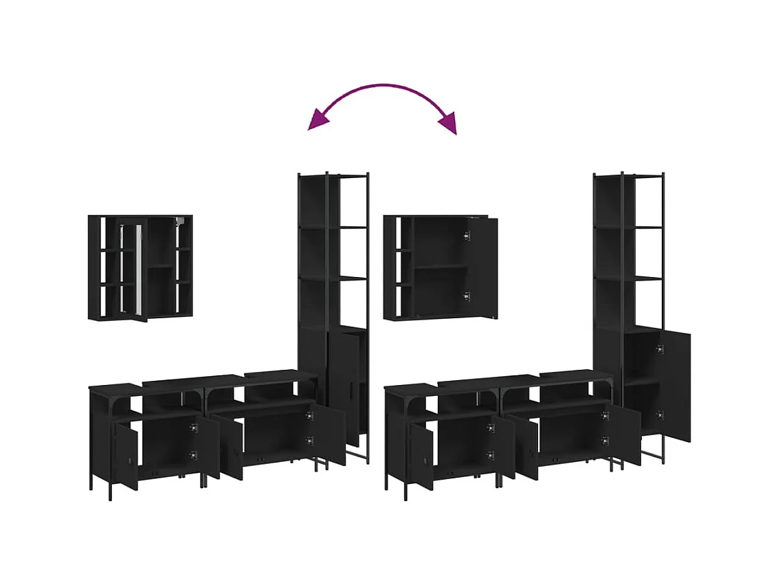 Ensemble d’armoires salle de bain 4 pcs noir bois d'ingénierie