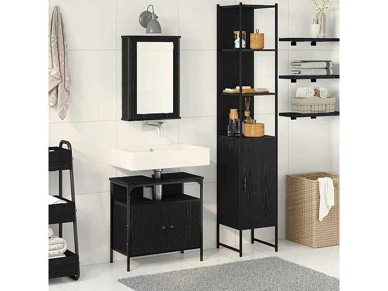 Ensemble de mobilier de salle de bain 3 pcs Chêne noir