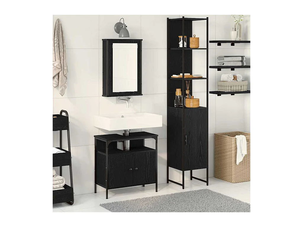 Ensemble de mobilier de salle de bain 3 pcs Chêne noir