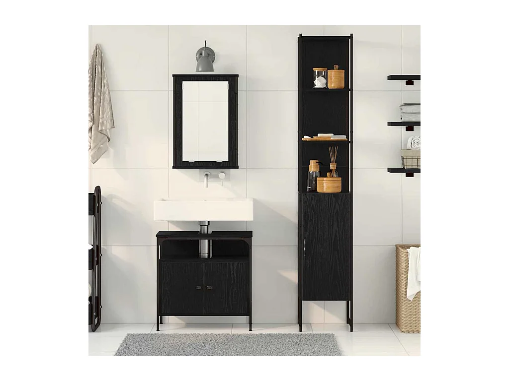 Ensemble de mobilier de salle de bain 3 pcs Chêne noir