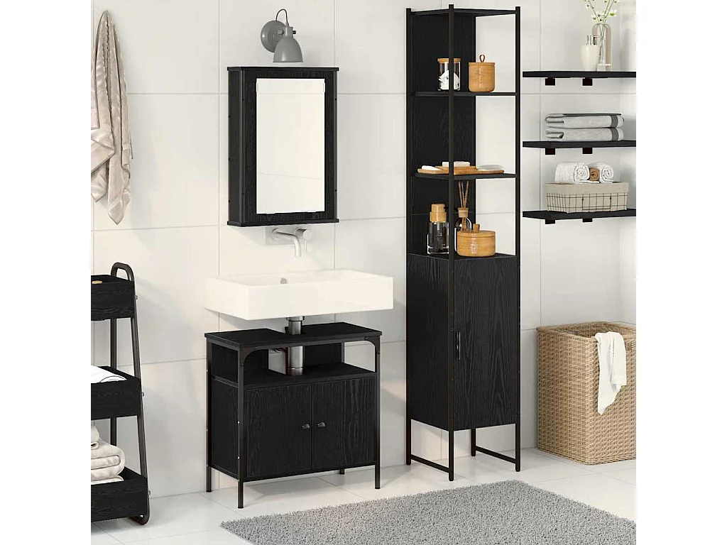 Set di mobili da bagno 3 pezzi Rovere nero