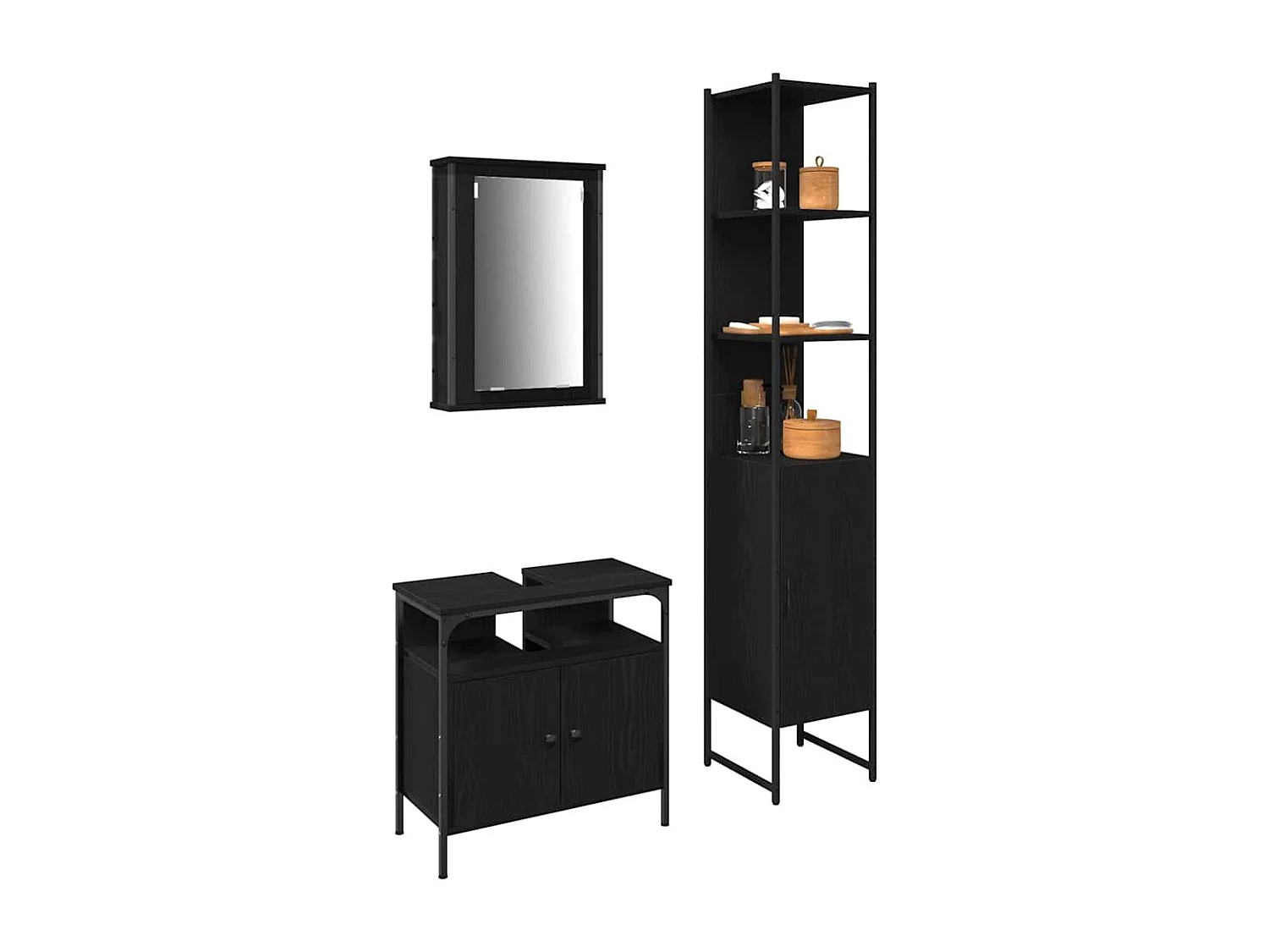 Set di mobili da bagno 3 pezzi Rovere nero