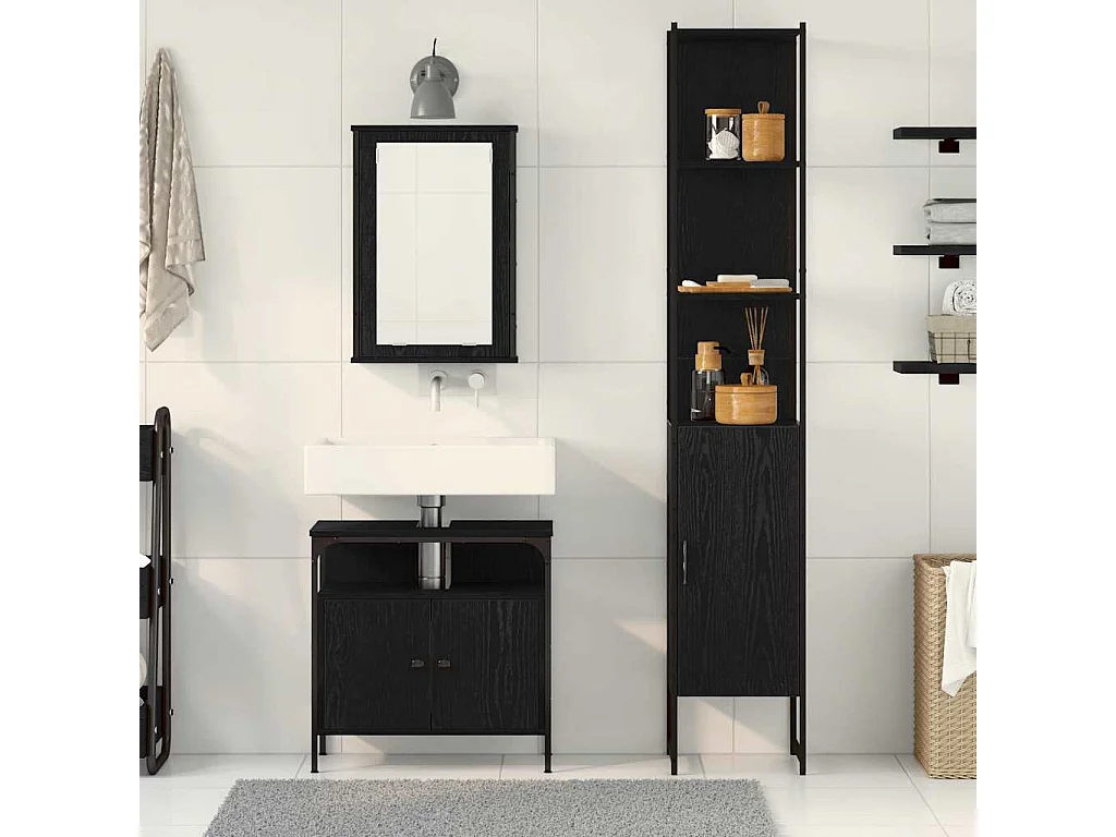 Set di mobili da bagno 3 pezzi Rovere nero