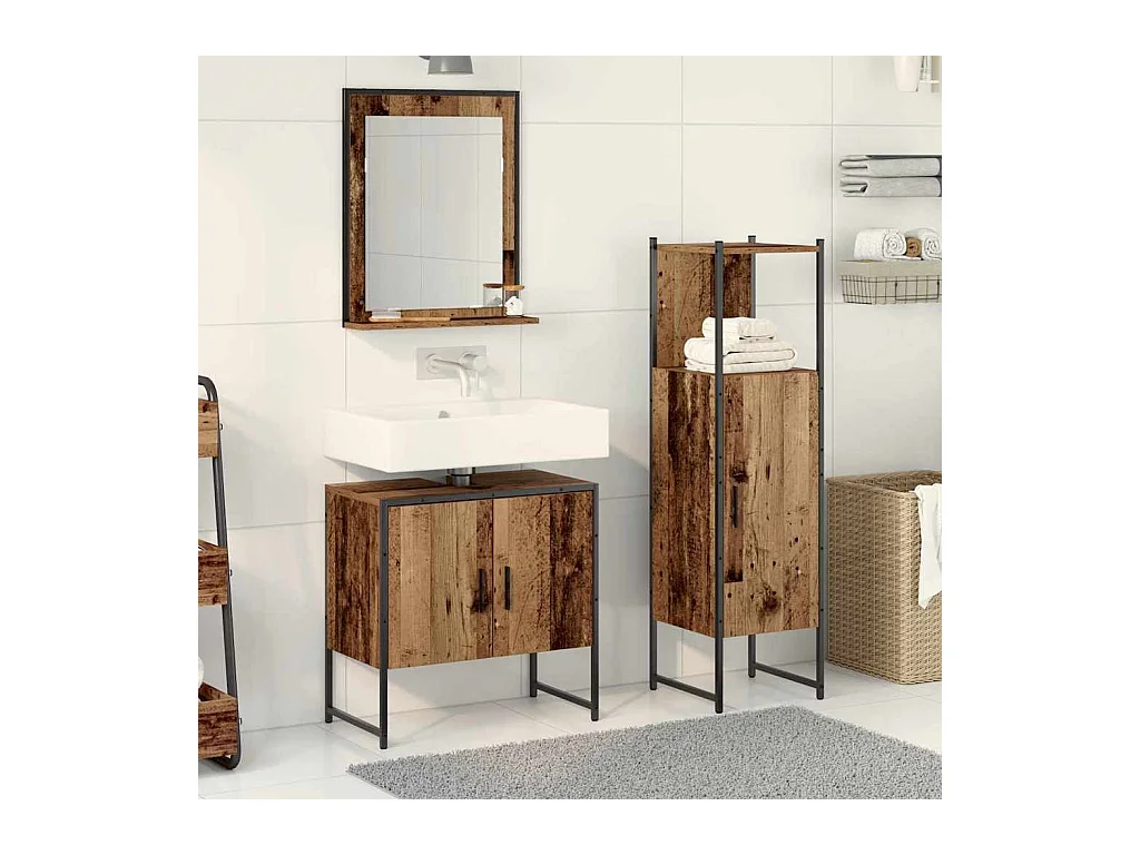 Ensemble de mobilier de salle de bain avec porte 3 pcs Marron