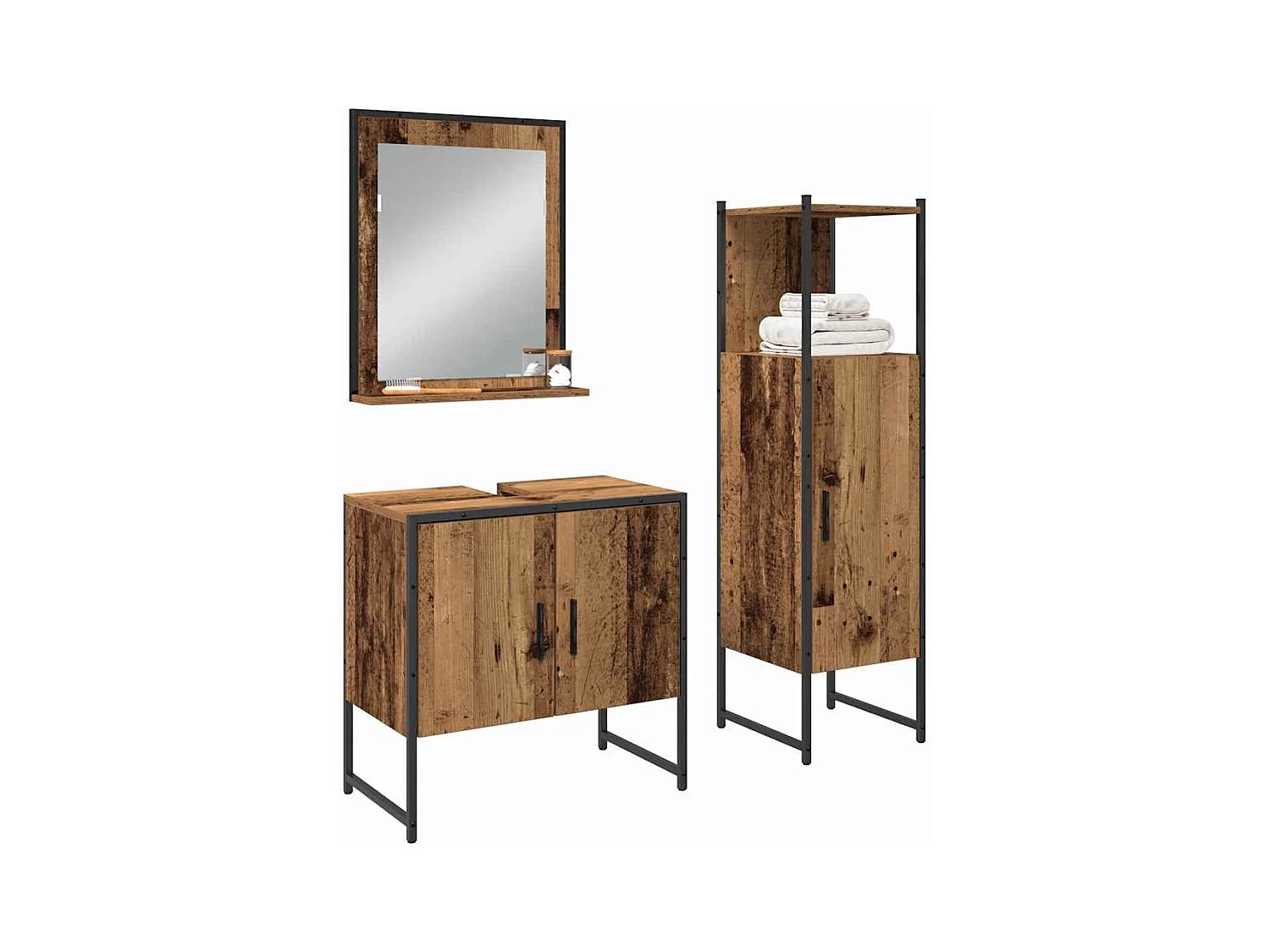Ensemble de mobilier de salle de bain avec porte 3 pcs Marron