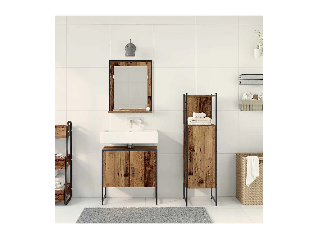 Ensemble de mobilier de salle de bain avec porte 3 pcs Marron