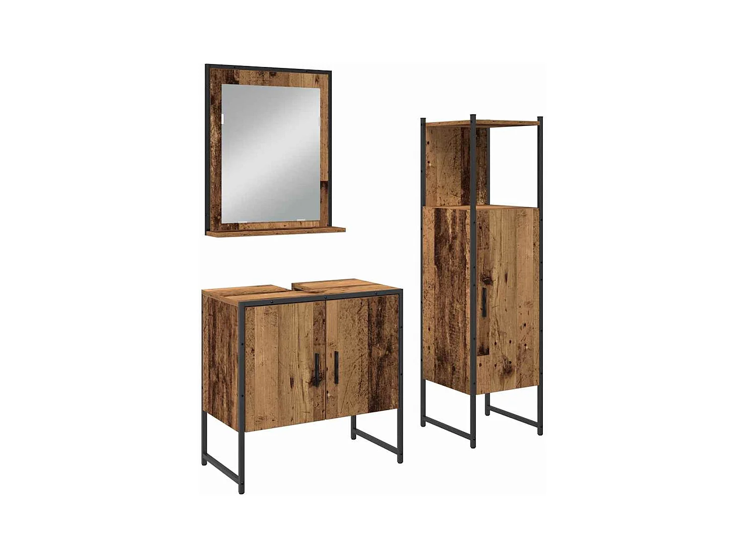 Ensemble de mobilier de salle de bain avec porte 3 pcs Marron