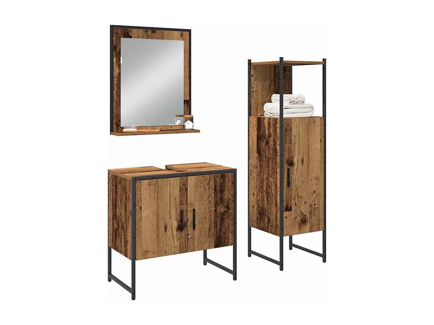 Ensemble de mobilier de salle de bain avec porte 3 pcs Marron