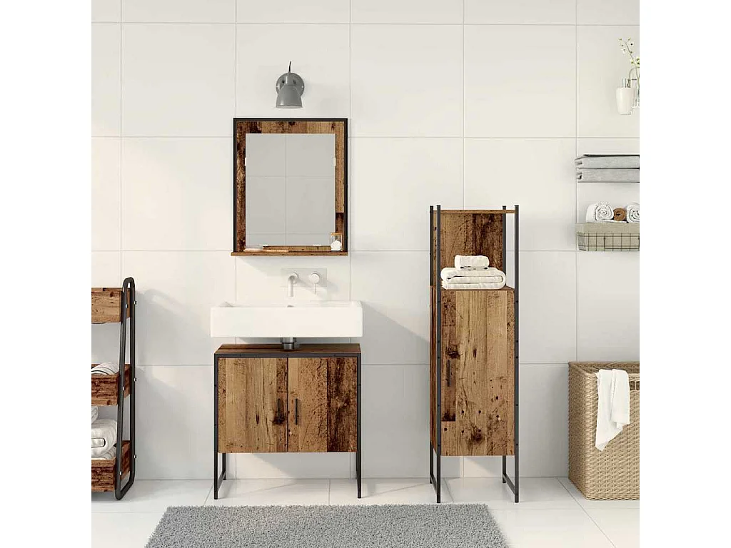 Ensemble de mobilier de salle de bain avec porte 3 pcs Marron
