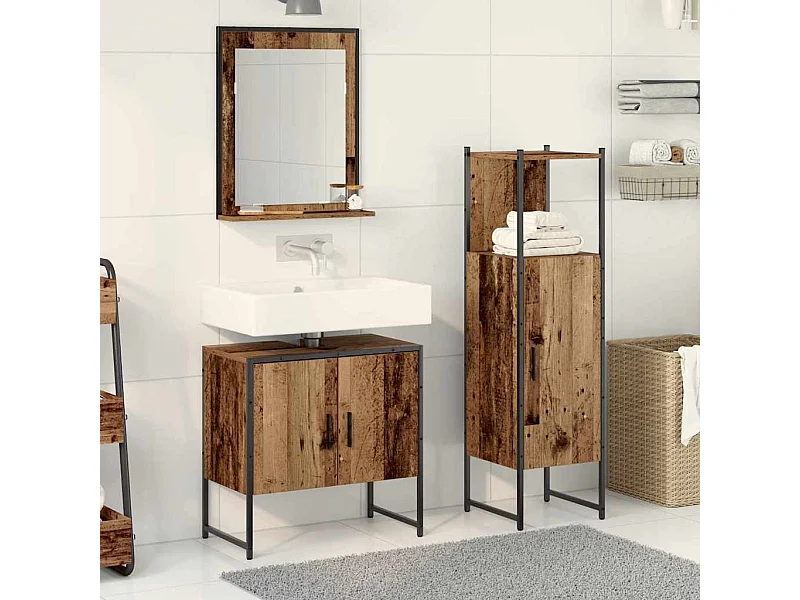 Ensemble de mobilier de salle de bain avec porte 3 pcs Marron