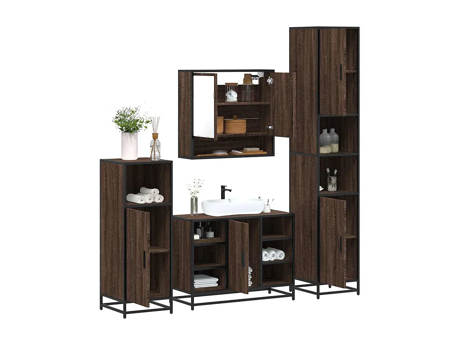 Ensemble de meubles de salle de bain 4 pcs chêne marron