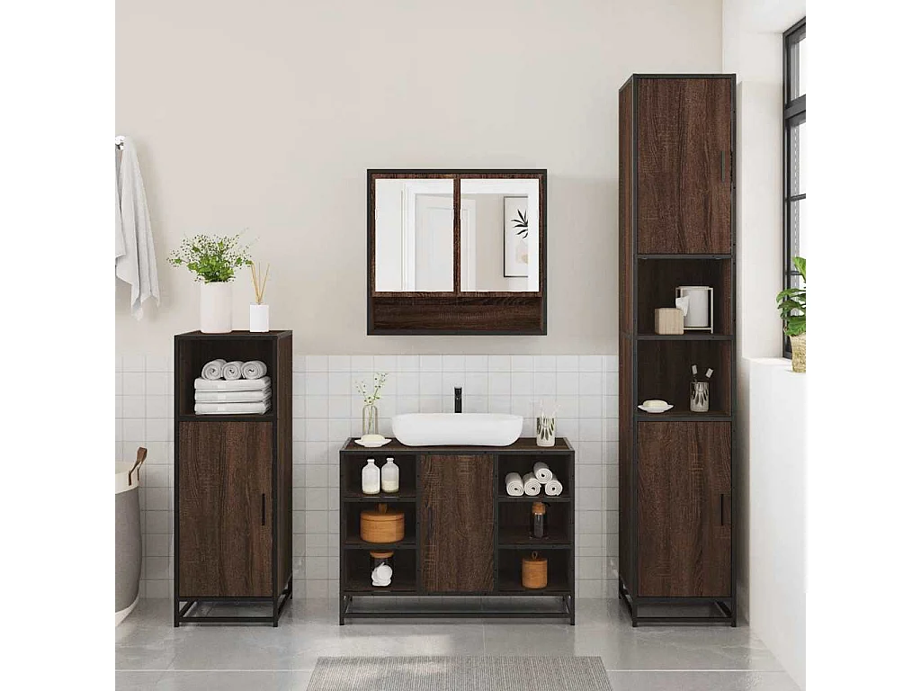 Ensemble de meubles de salle de bain 4 pcs chêne marron