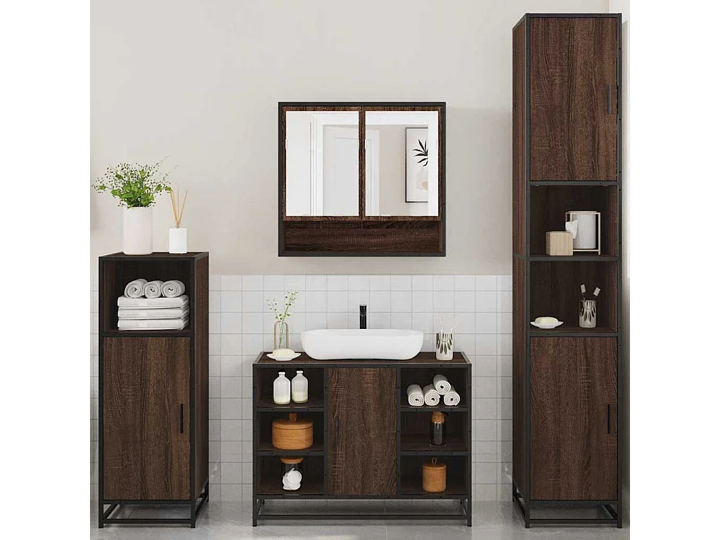 Ensemble de meubles de salle de bain 4 pcs chêne marron