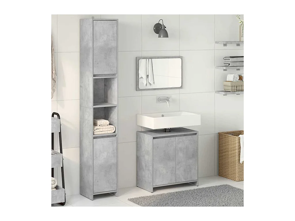 Ensemble de meubles de salle de bain 3 pcs gris béton