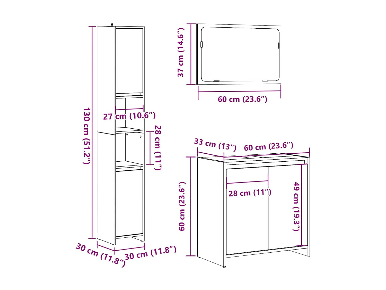 Ensemble de meubles de salle de bain 3 pcs gris béton