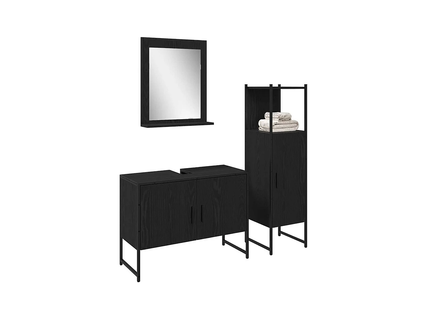 Badkamermeubelset met opbergruimte 3-delig Zwart