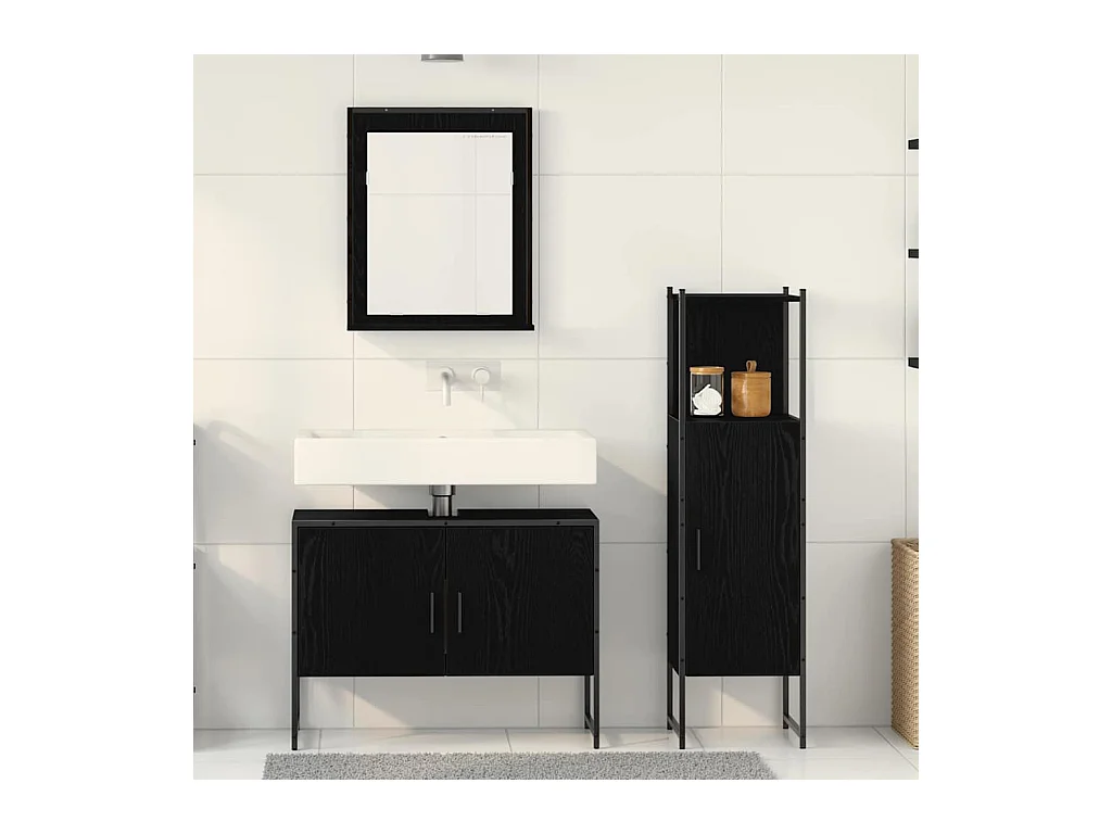 Badkamermeubelset met opbergruimte 3-delig Zwart