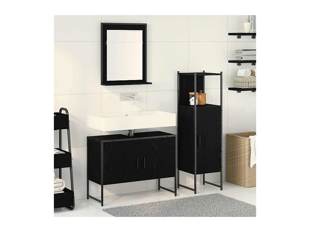 Ensemble de mobilier de salle de bain avec stockage 3 pcs Noir