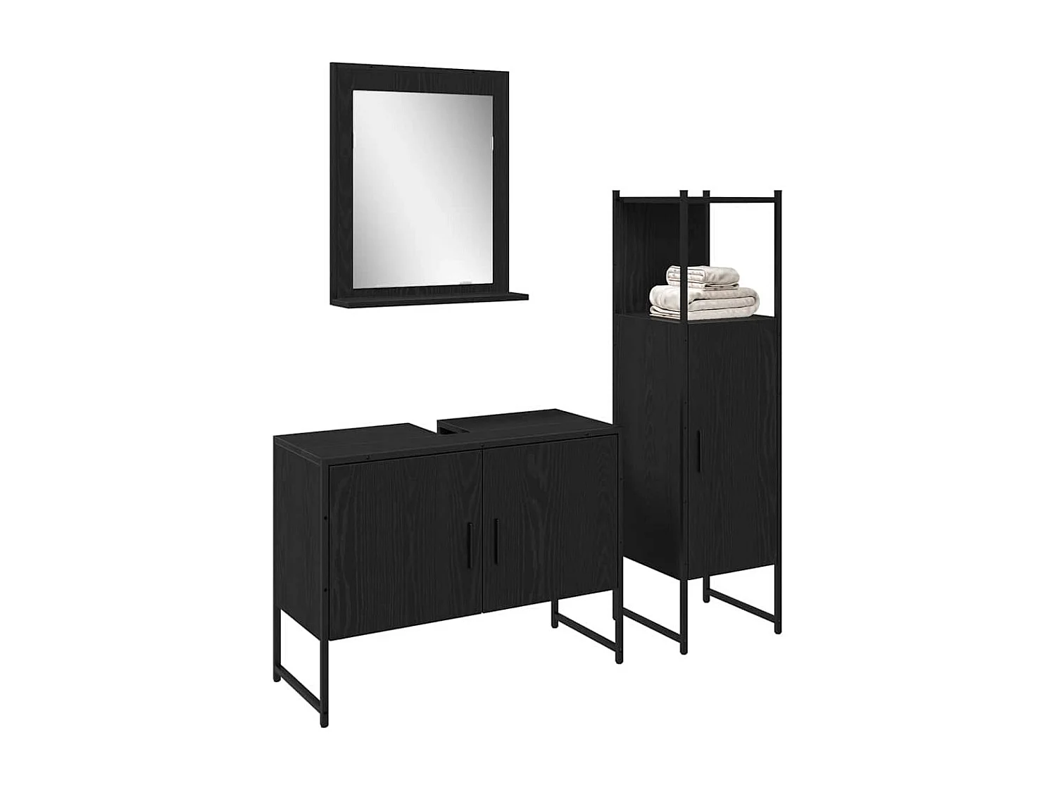 Ensemble de mobilier de salle de bain avec stockage 3 pcs Noir