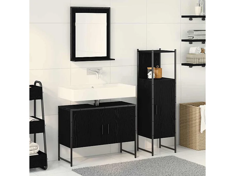 Ensemble de mobilier de salle de bain avec stockage 3 pcs Noir