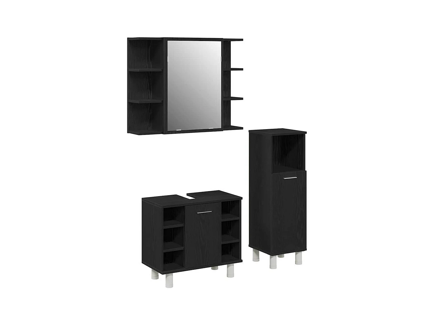 Set di mobili da bagno con mensola 3 pezzi nero
