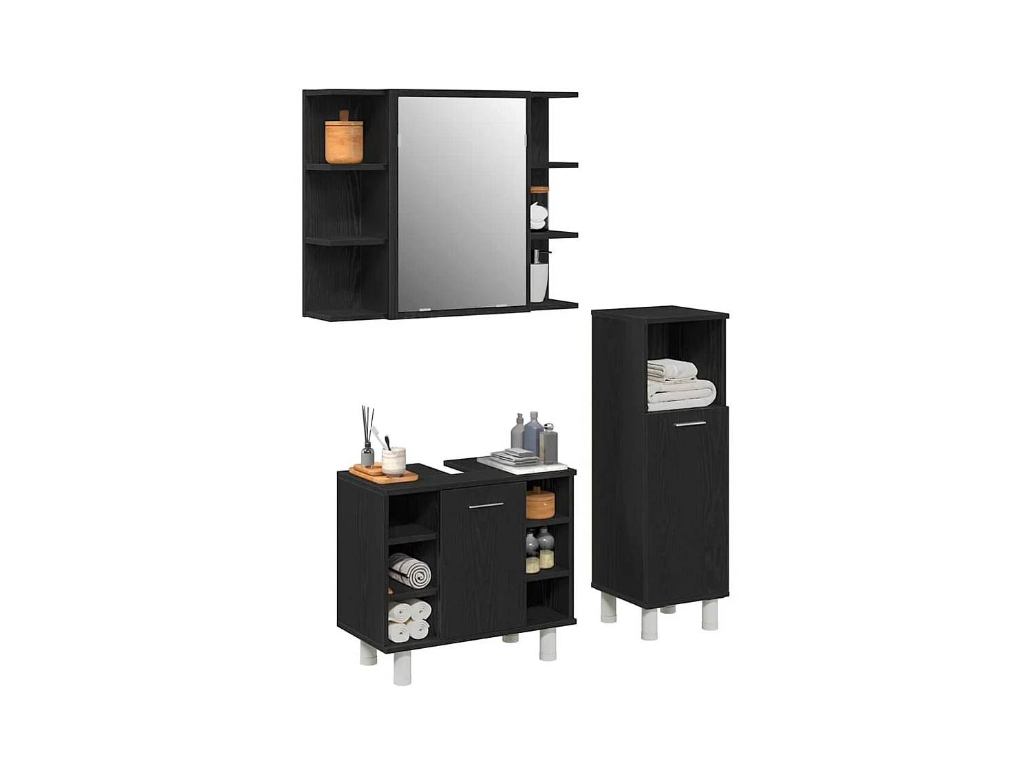 Set di mobili da bagno con mensola 3 pezzi nero