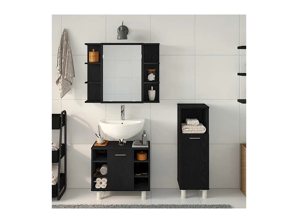 Set di mobili da bagno con mensola 3 pezzi nero