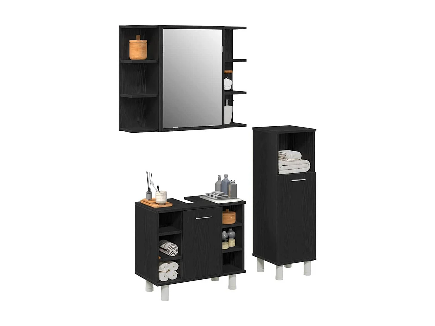 Ensemble de mobilier de salle de bain avec étagère 3 pcs Noir