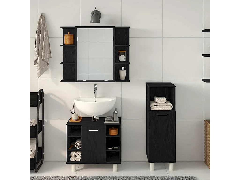 Ensemble de mobilier de salle de bain avec étagère 3 pcs Noir
