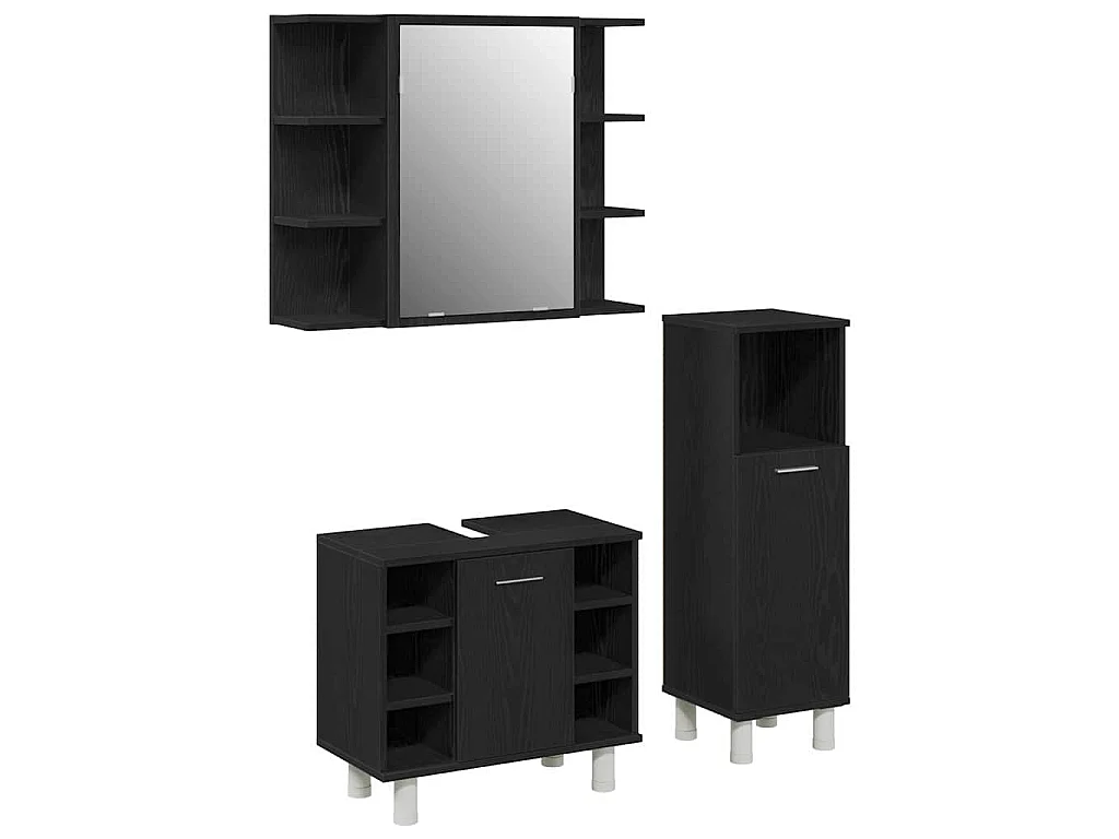 Set di mobili da bagno con mensola 3 pezzi nero