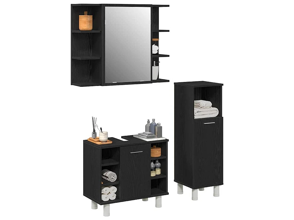 Set di mobili da bagno con mensola 3 pezzi nero