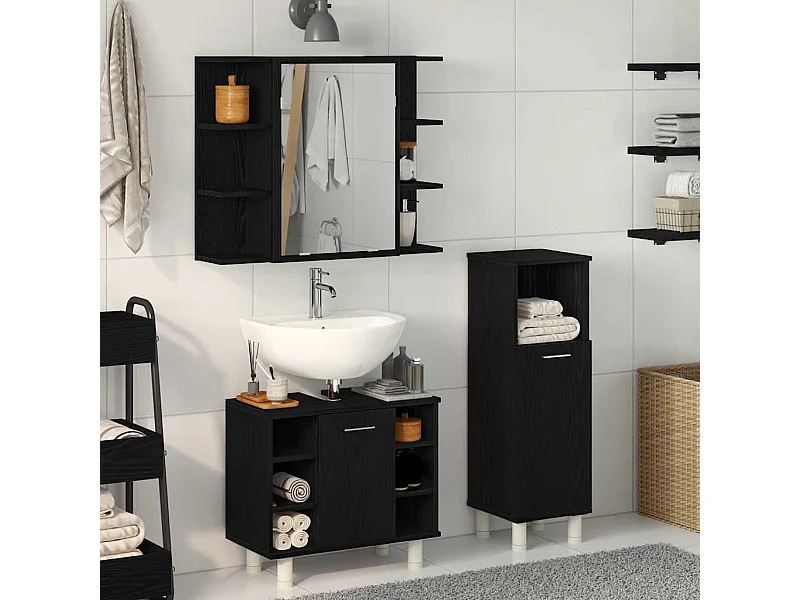 Set di mobili da bagno con mensola 3 pezzi nero