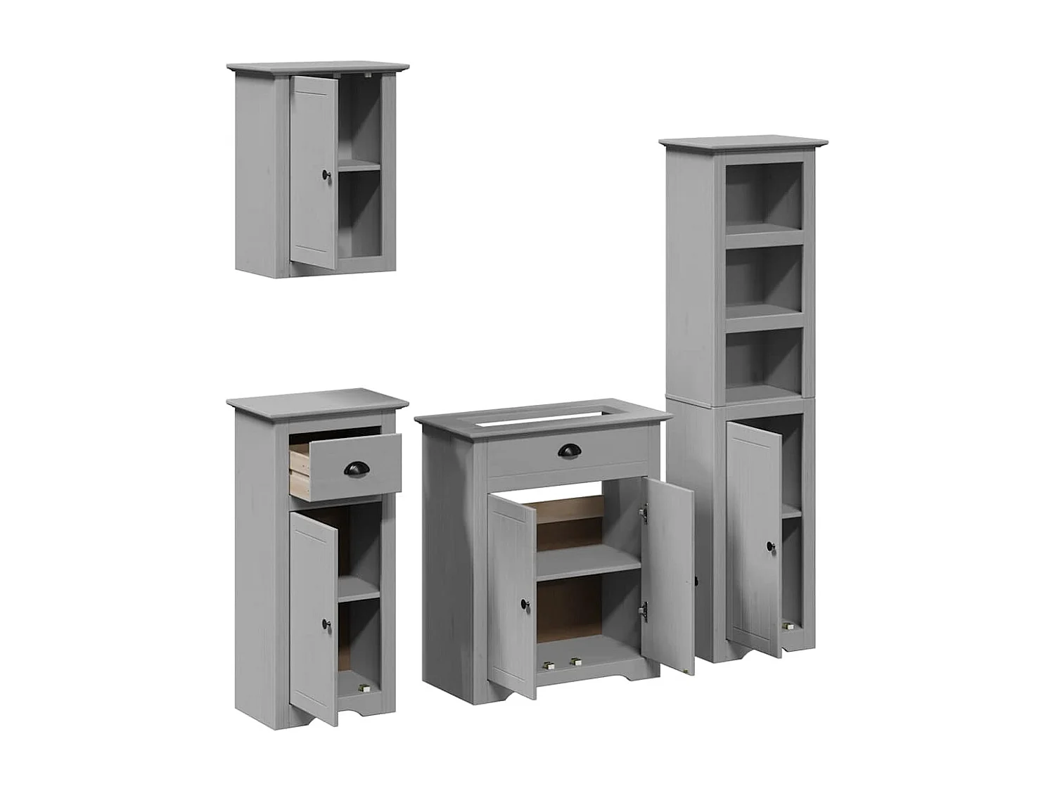 Meubles de salle de bain 4 pcs BODO gris bois de pin massif
