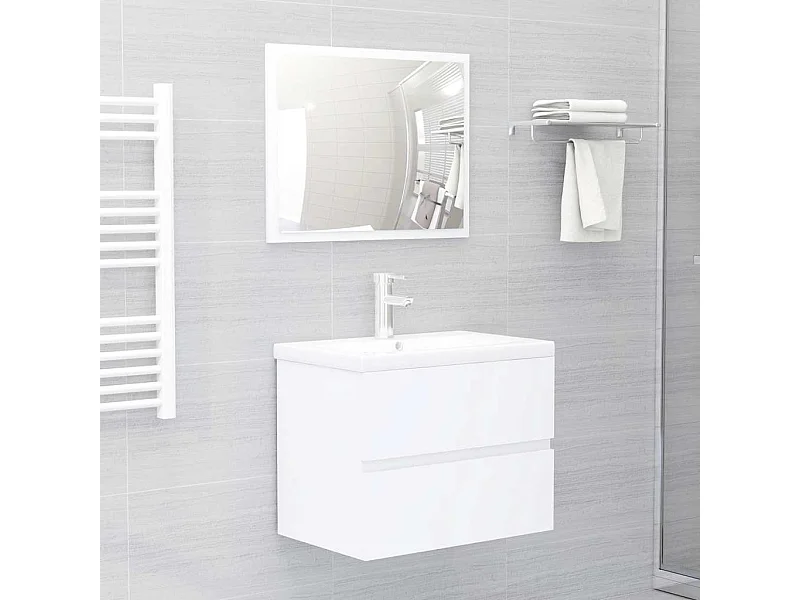 Ensemble de meubles salle de bain 2 pcs blanc bois d'ingénierie