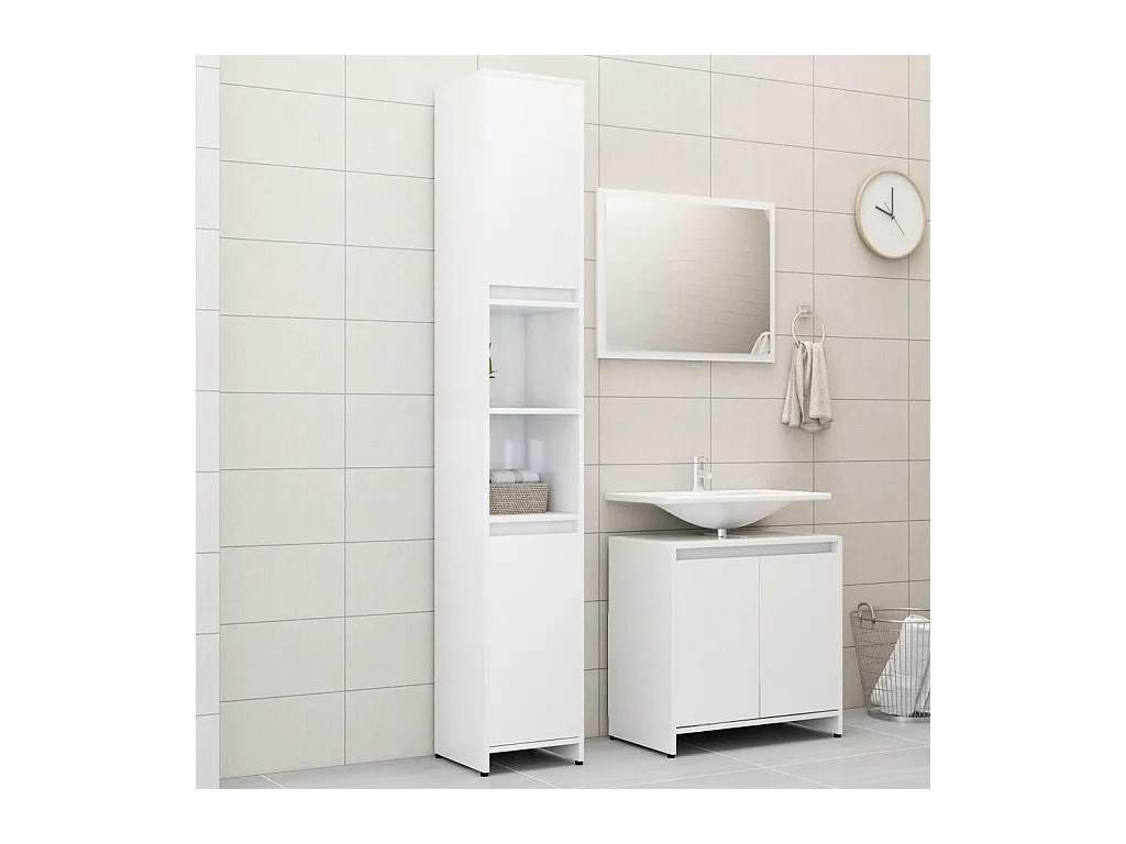 Ensemble de meubles de bain 3pcs Blanc brillant Bois ingénierie