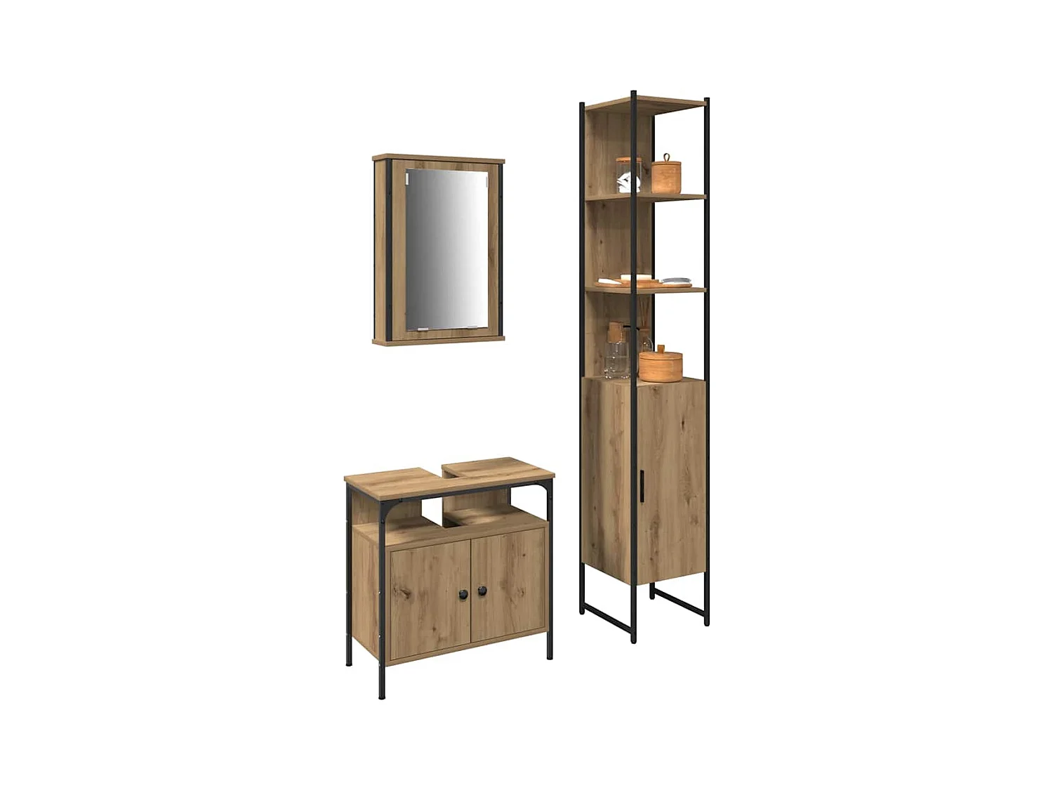 Set di mobili da bagno 3 pezzi, rovere lavorato a mano