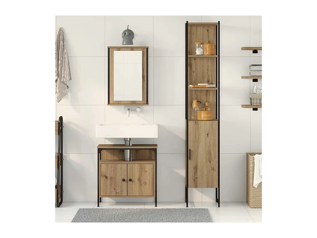 Set di mobili da bagno 3 pezzi, rovere lavorato a mano