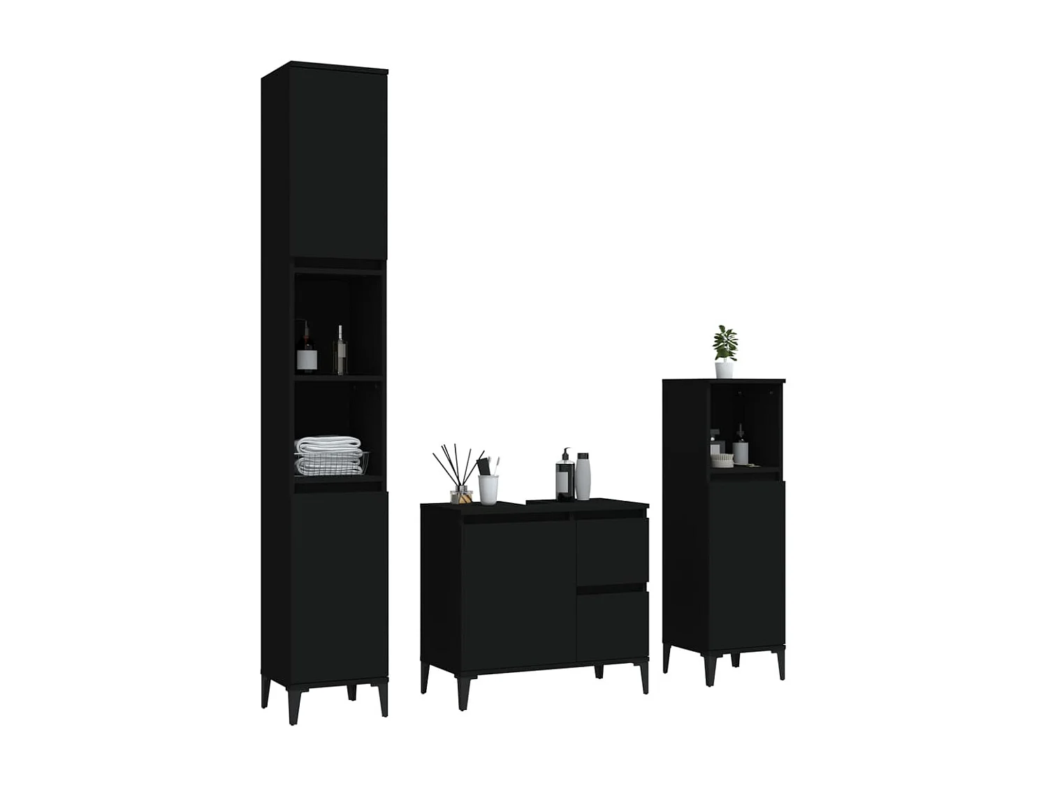 Ensemble d'armoires salle de bain 3 pcs noir bois d'ingénierie