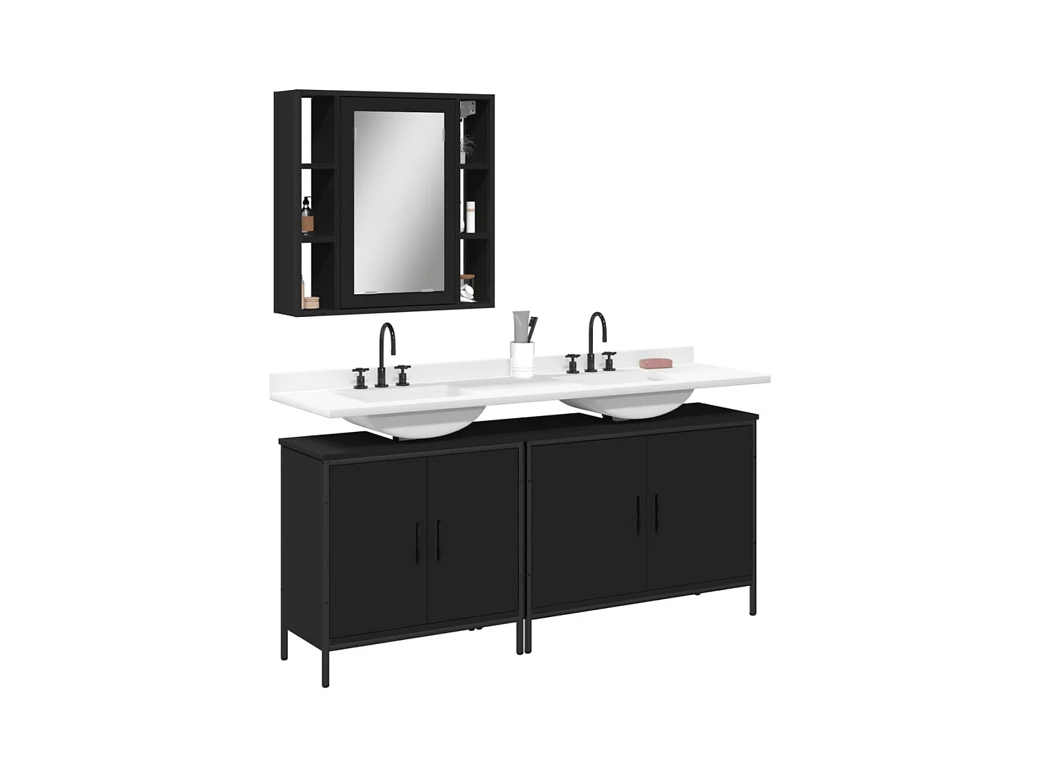 Ensemble d'armoires salle de bain 3 pcs noir bois d'ingénierie