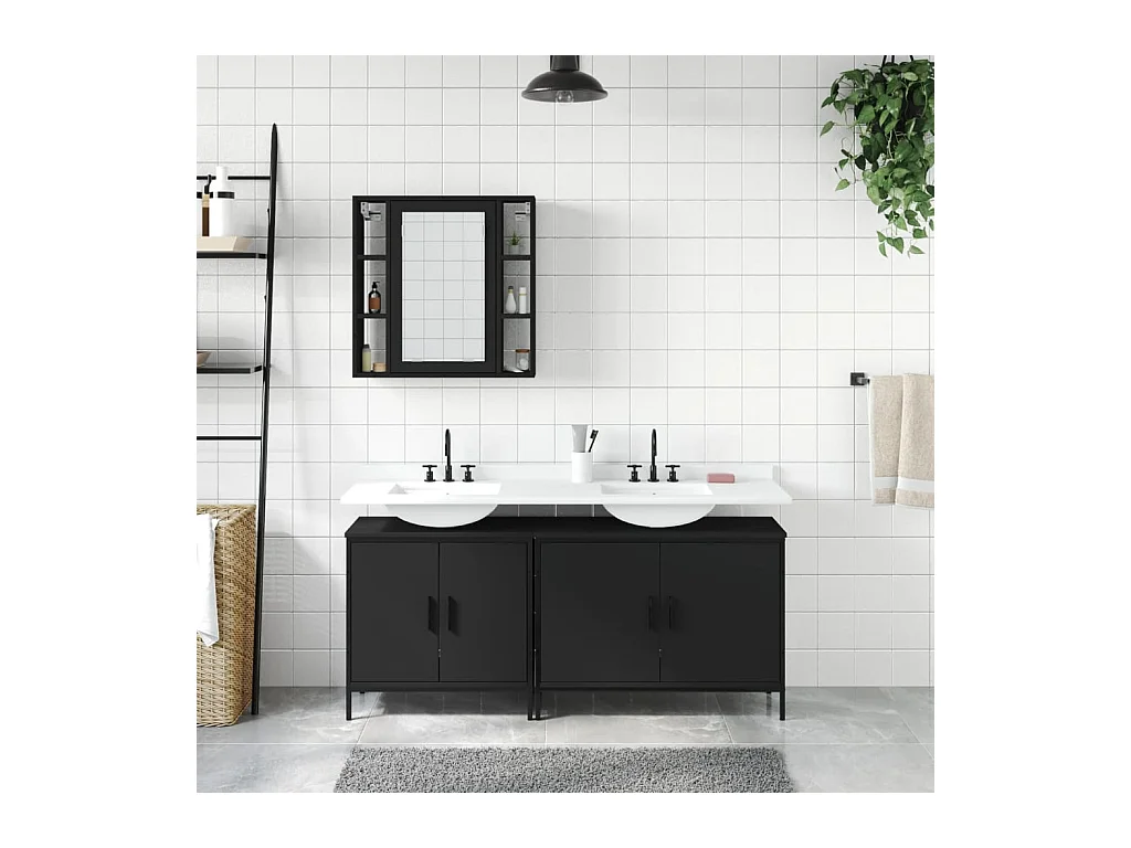 Ensemble d'armoires salle de bain 3 pcs noir bois d'ingénierie
