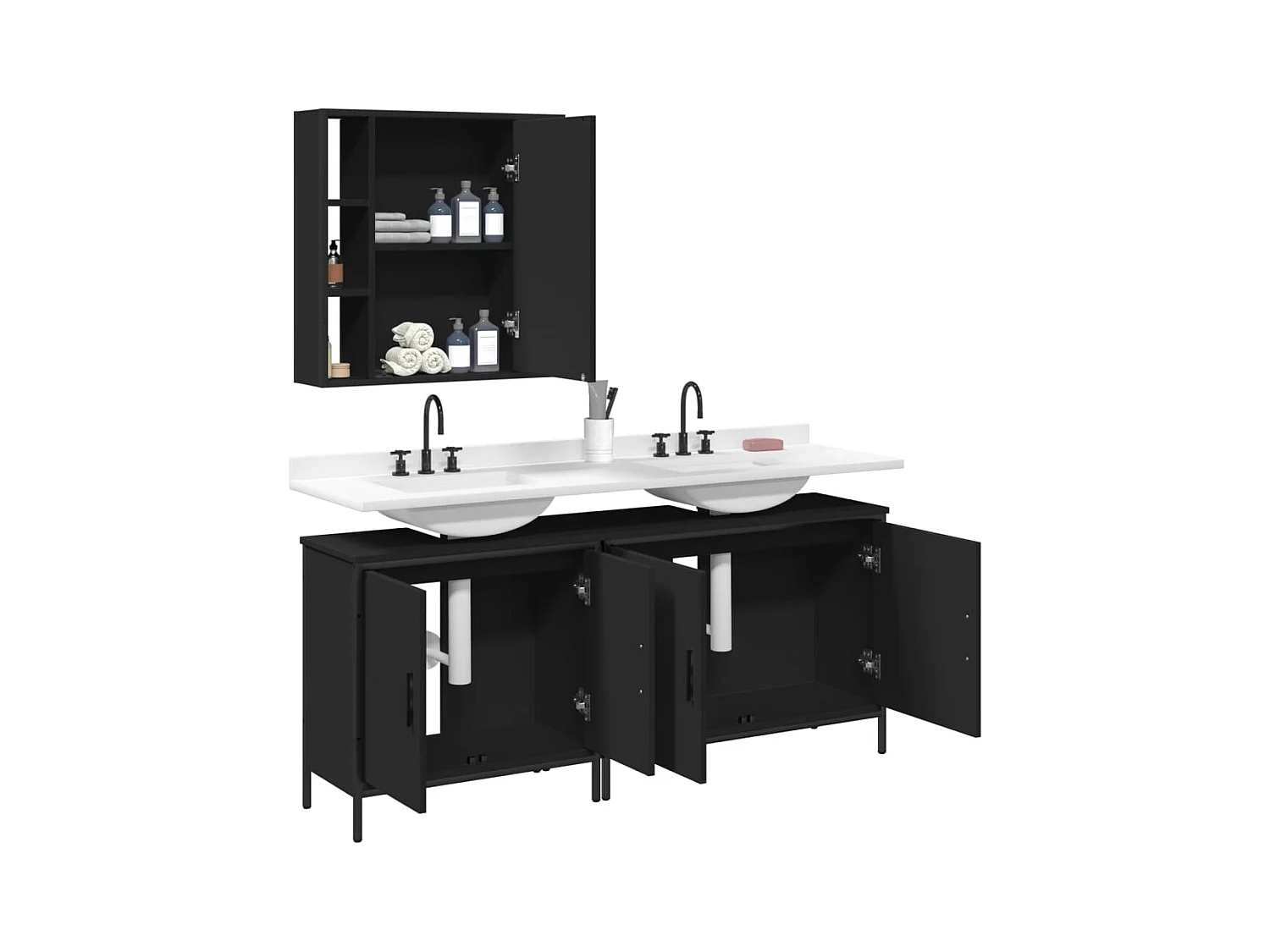 Ensemble d'armoires salle de bain 3 pcs noir bois d'ingénierie