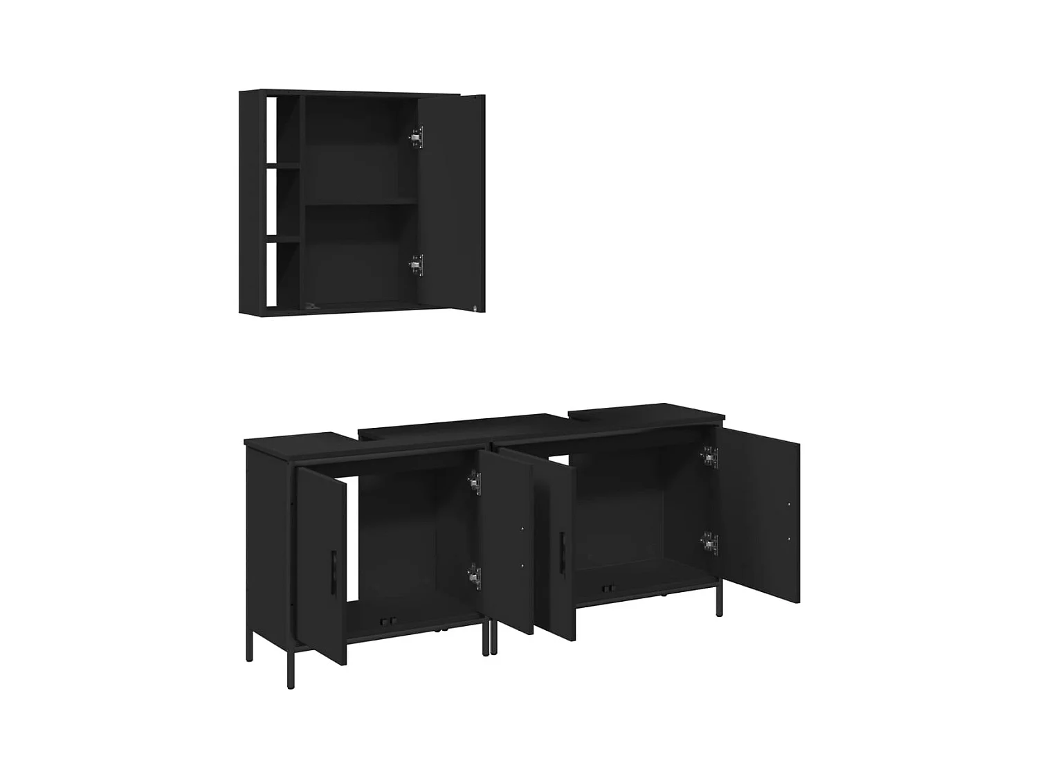 Ensemble d'armoires salle de bain 3 pcs noir bois d'ingénierie