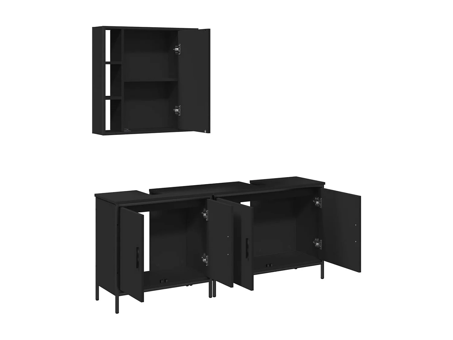 Conjunto de gabinete de baño de 3 piezas de madera de ingeniería negra