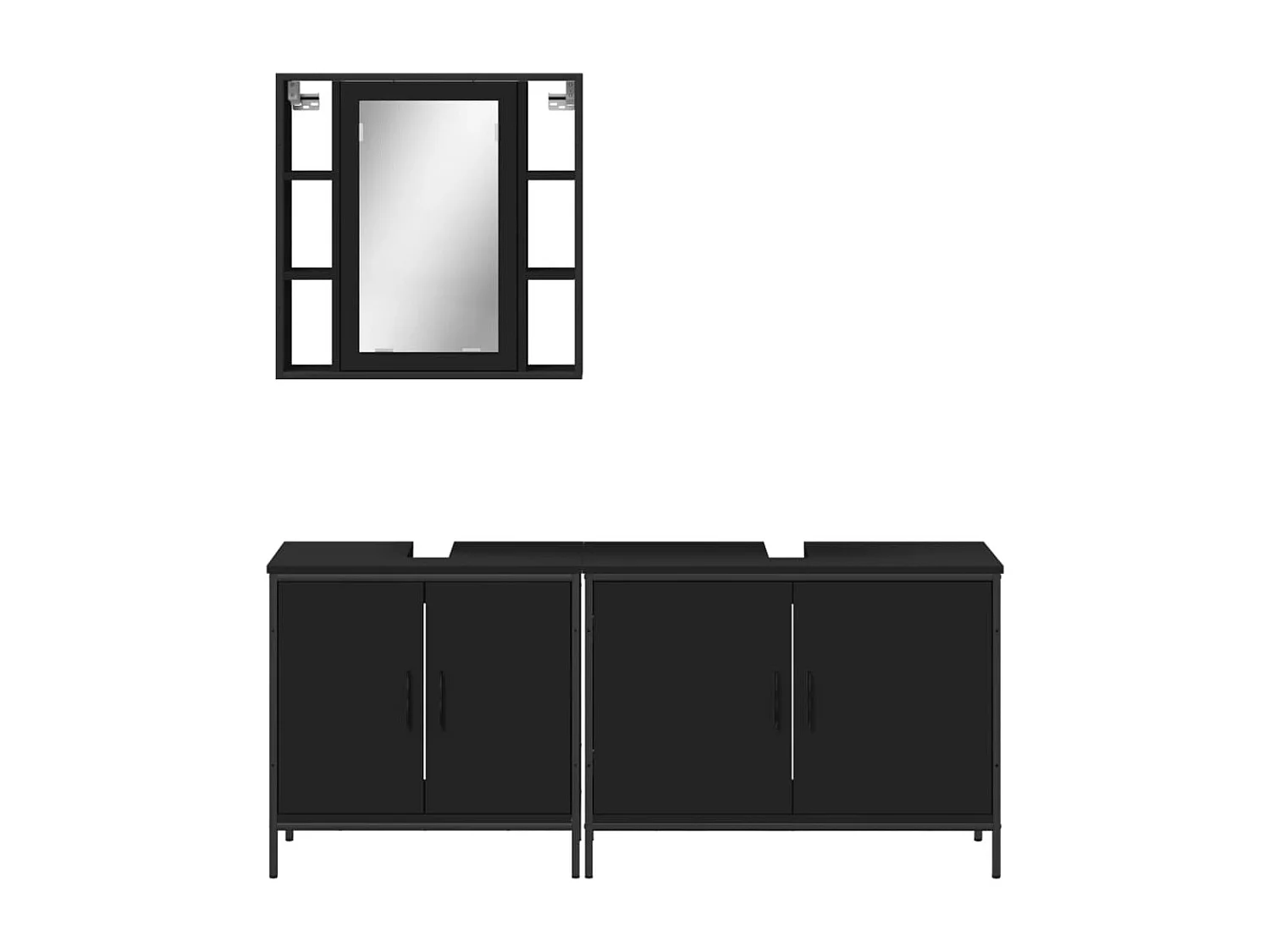 Conjunto de gabinete de baño de 3 piezas de madera de ingeniería negra