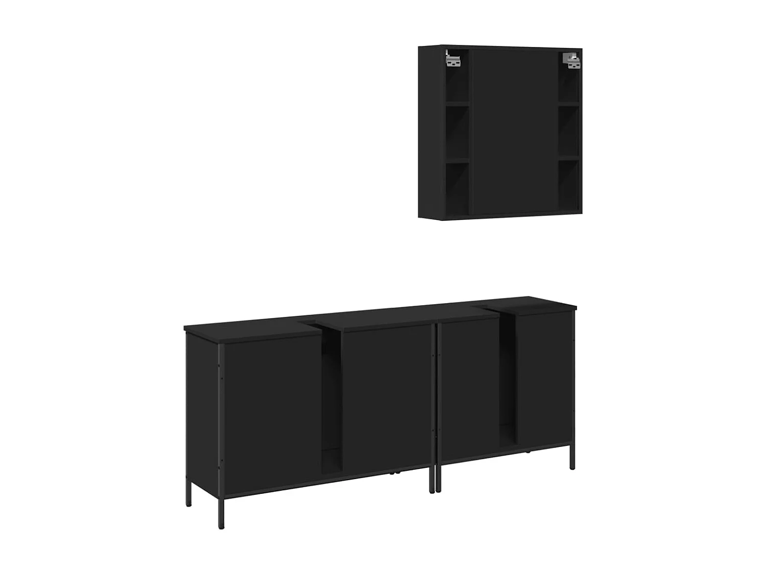 Conjunto de gabinete de baño de 3 piezas de madera de ingeniería negra