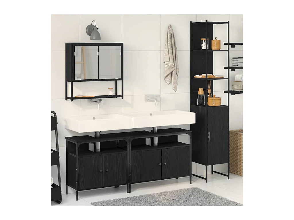 Ensemble de mobilier de salle de bain 4 pcs Chêne noir