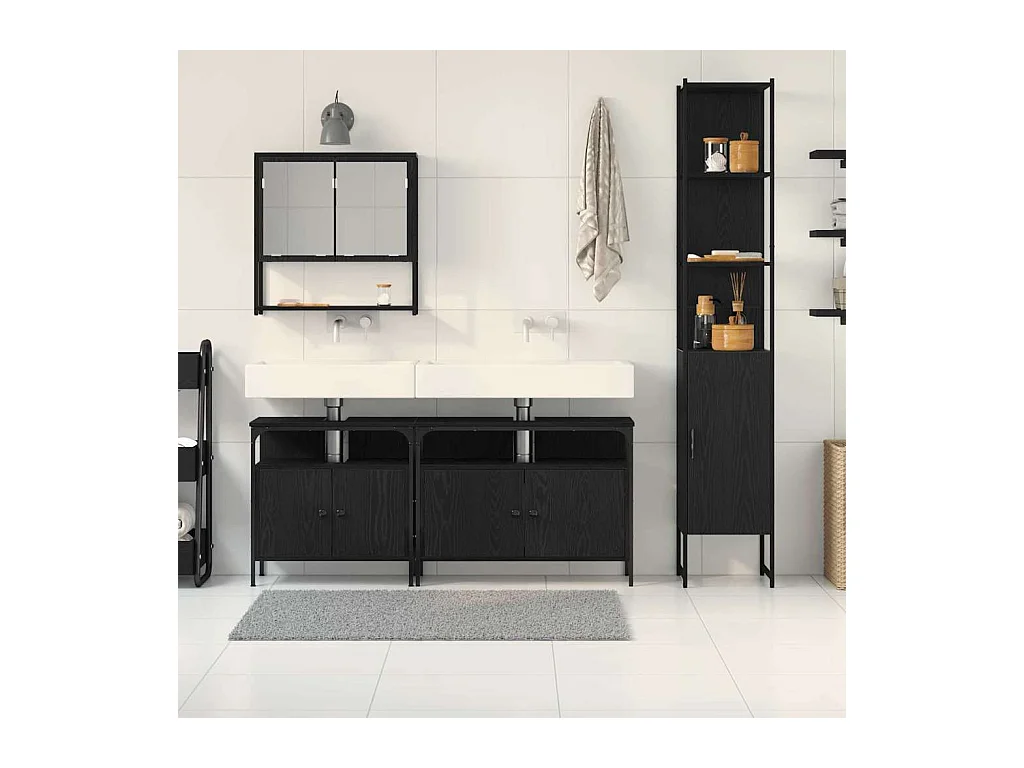 Ensemble de mobilier de salle de bain 4 pcs Chêne noir